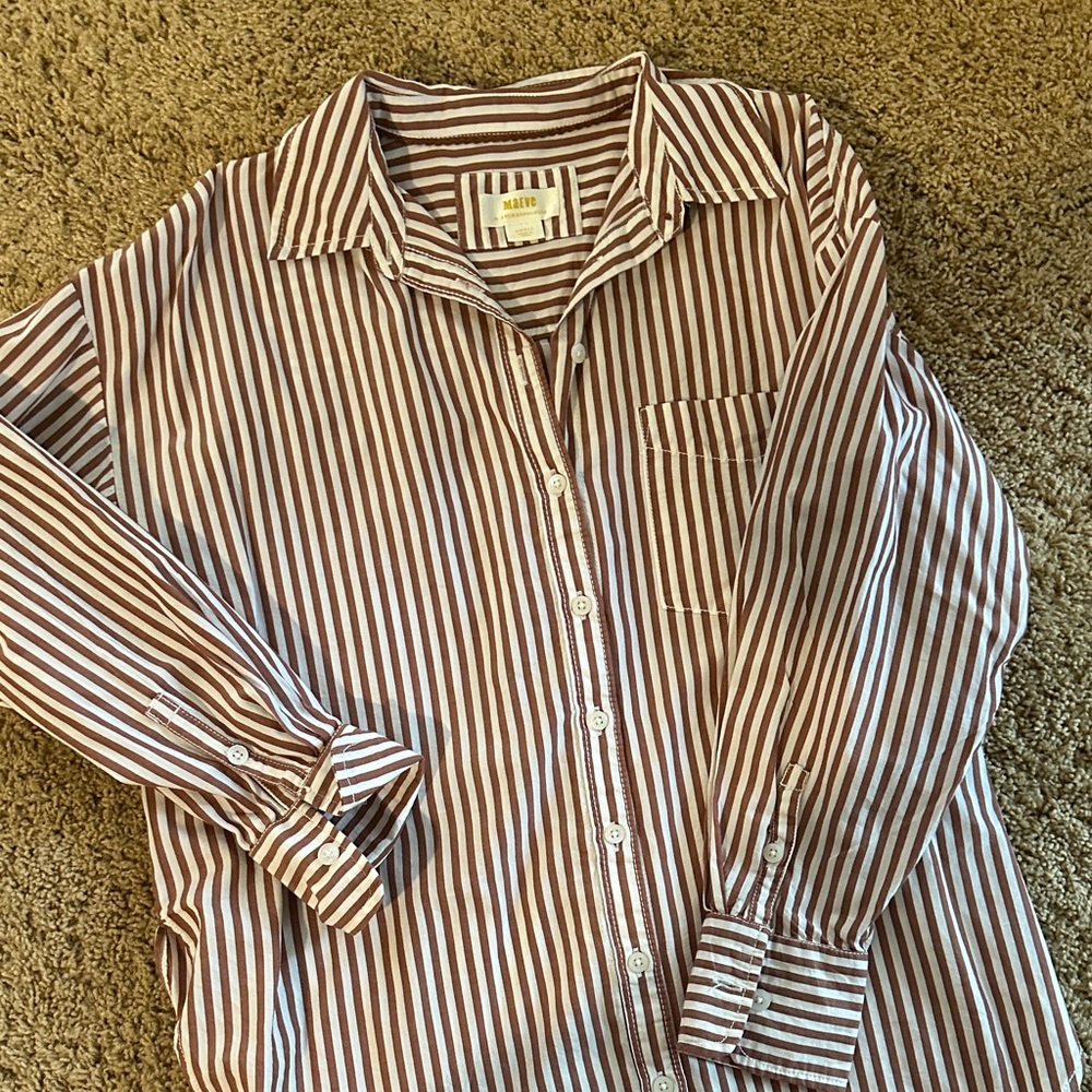Maeve Brown and White Striped Casual Shirt